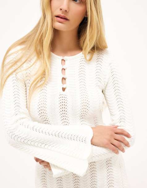 NA-KD robe longue en crochet tricoté blanc cassé - view 1
