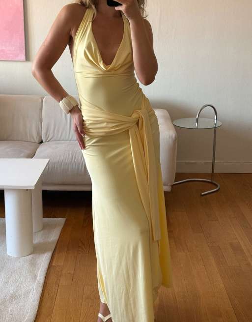 NA-KD robe longue en jersey à col halter jaune, 4 de 4