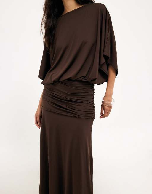 NA-KD robe longue en jersey avec empiècements aux hanches marron, 4 de 5