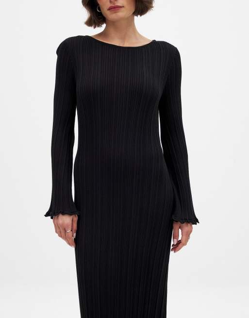 NA-KD - Robe longue en maille à encolure ronde et volants - Noir, 3 de 5