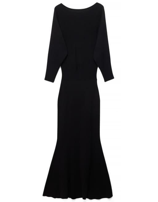NA-KD Robe longue en maille jacquard à manches chauve-souris noire, 5 de 5