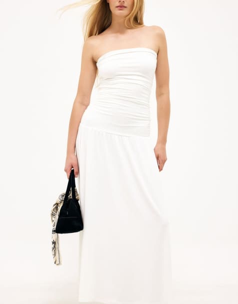NA-KD robe longue fluide bustier en blanc cassé - view 1
