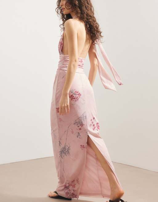 NA-KD - Robe longue imprimée à nouer sur la nuque - Rose clair, 2 de 5