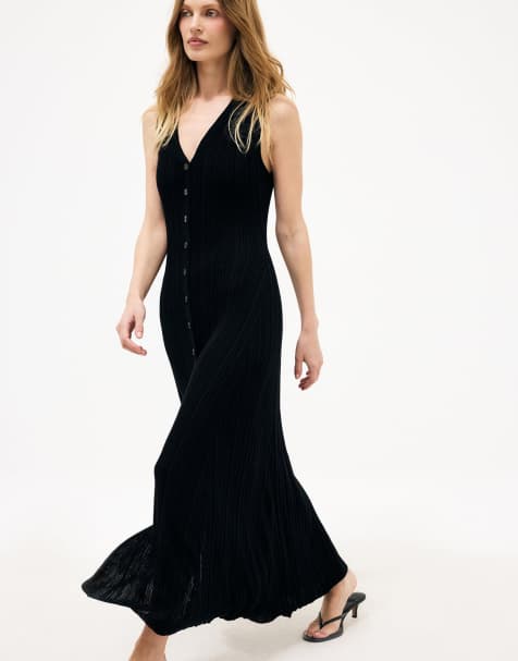 NA-KD - Robe longue sans manches en maille - Noir - view 1