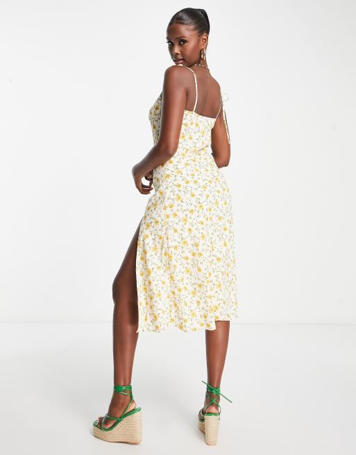 NA-KD - Robe nuisette mi-longue à bretelles nouées - Imprimé fleurs jaune, 3 de 4