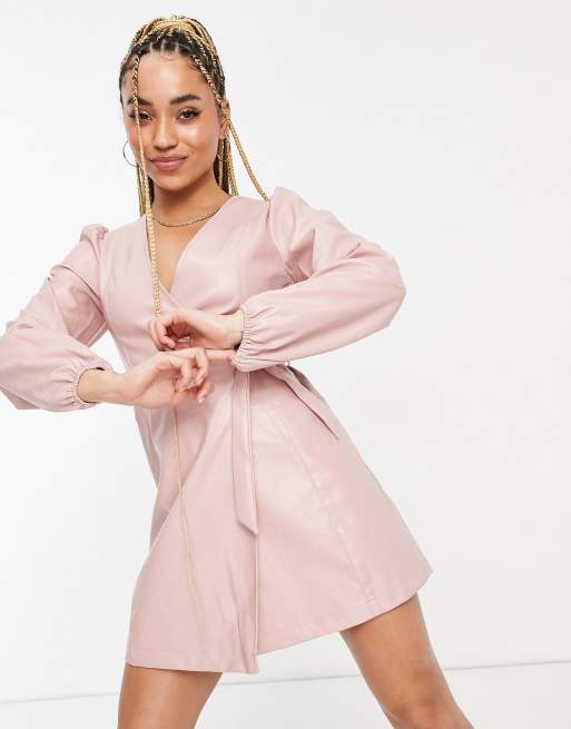 Na Kd Robe Portefeuille Courte En Similicuir Vieux Rose Asos