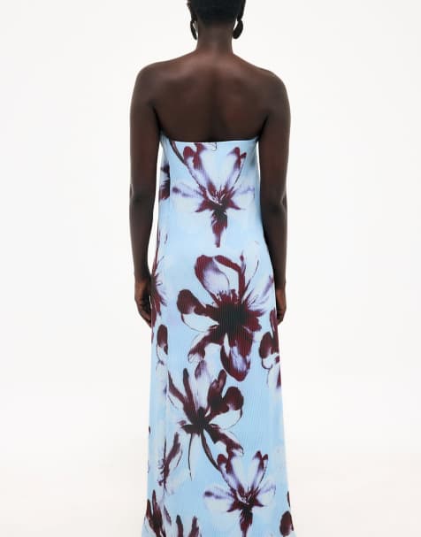 NA-KD - Robe tube longue plissée à fleurs - Bleu - view 1