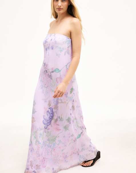 NA-KD - Robe tube longue plissée à fleurs - Lilas - view 1