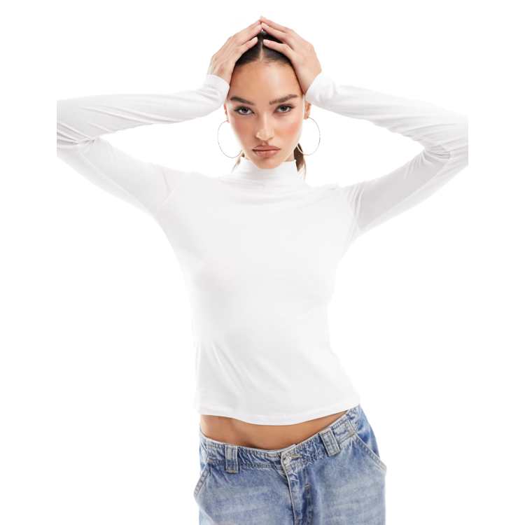 White polo clearance neck top ladies