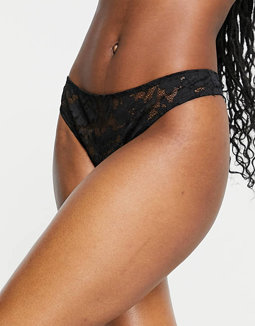 NA-KD romantic lace thong in black