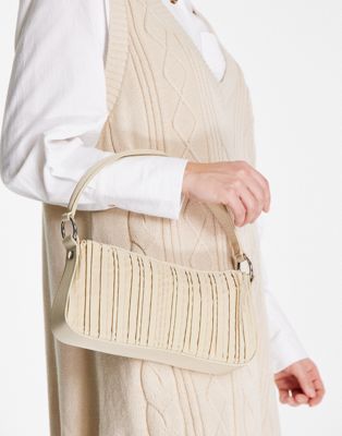 NA-KD rouched baguette bag in beige