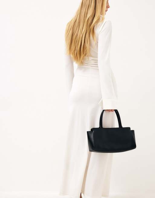 NA-KD Rouched shirt maxi dress in white, 2 of 4