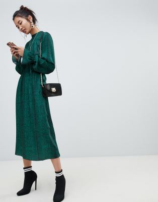 green snake print midi dress