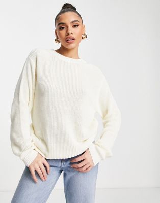NA-KD round neck knit jumper in off white