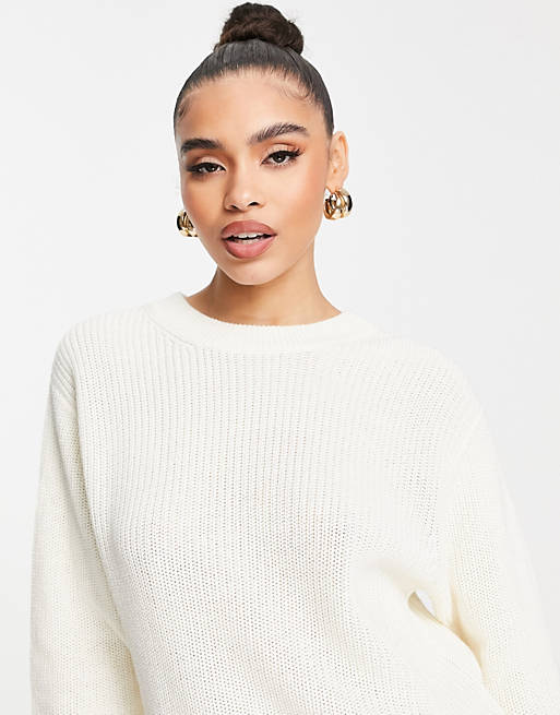  NA-KD round neck knit jumper in off white 