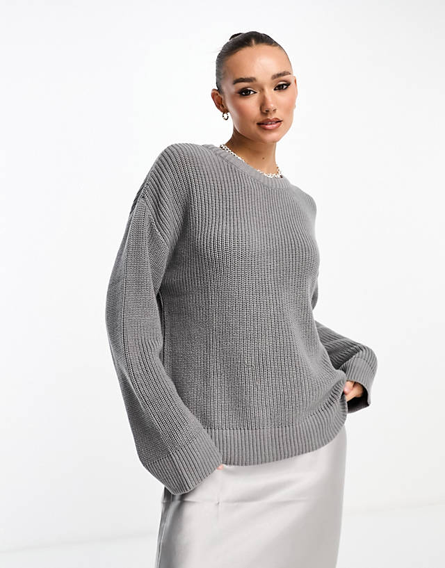 NA-KD - round neck knitted jumper in grey
