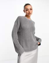 Monki round neck relaxed knitted sweater in light grey melange | ASOS