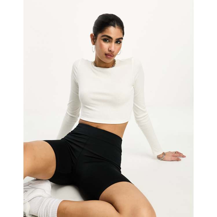 Cropped Ribbed Top White, na-kd.com