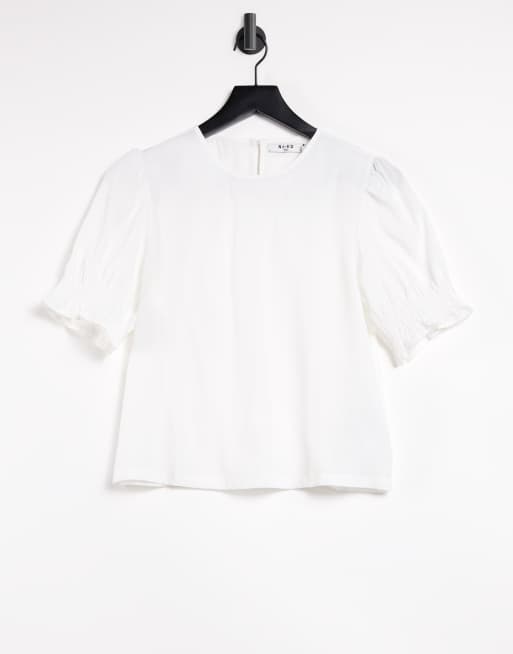 Download NA-KD round neck shirred sleeve top in white ...