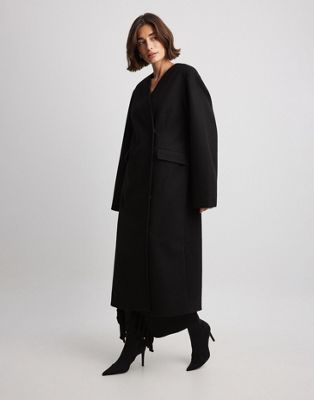 Na-kd Round Sleeve Formal Coat In Black