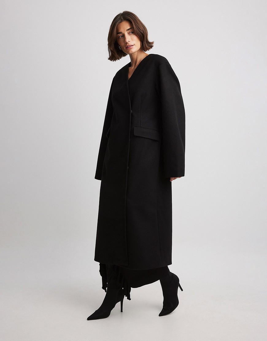 round sleeve formal coat in black