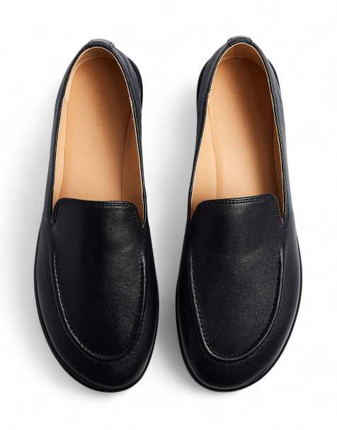 NA-KD Rounded leather loafers in black - view 1