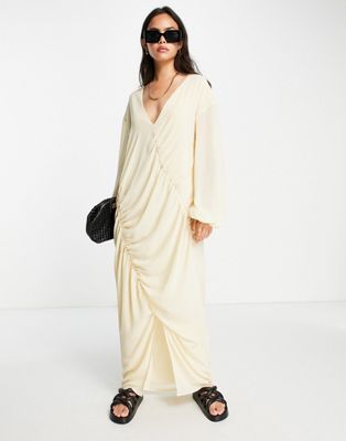 NA-KD ruched front maxi dress in light sand