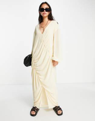 NA-KD ruched front maxi dress in light sand - ASOS Price Checker