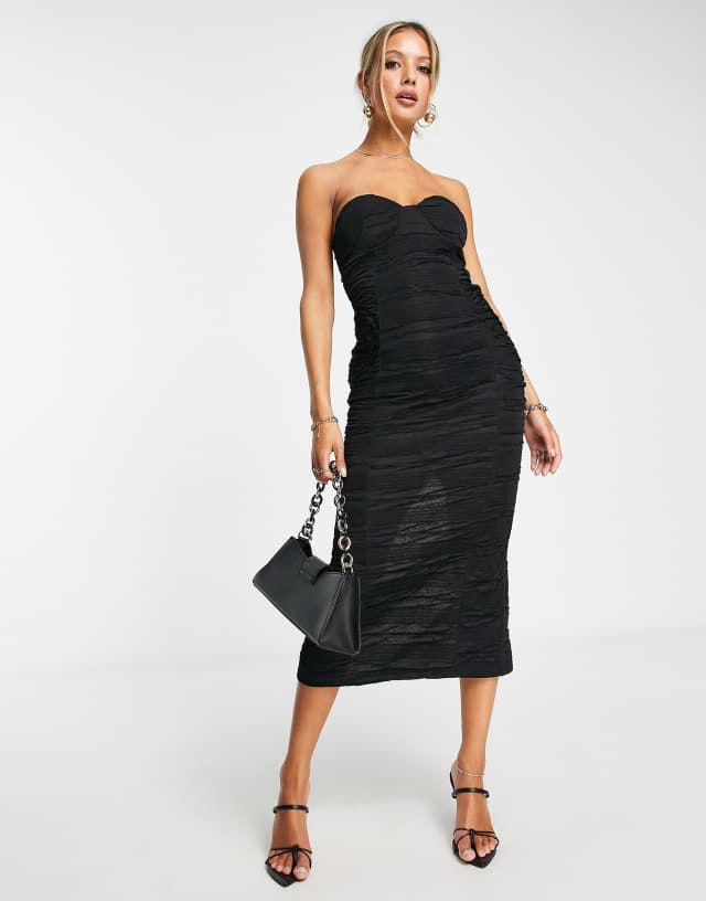 NA-KD ruched side midi dress in black