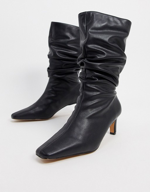 NA-KD ruched square toe boots in black