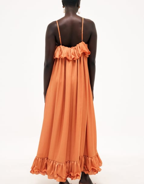 NA-KD Ruffle volume maxi dress in orange - view 1