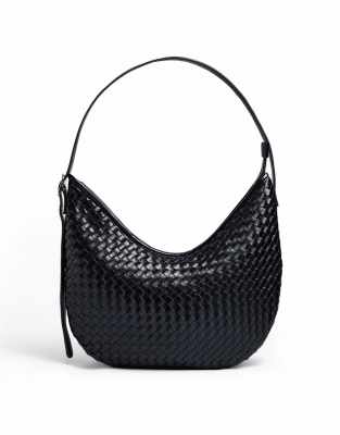NA-KD - Sac à main rond tissé - Noir