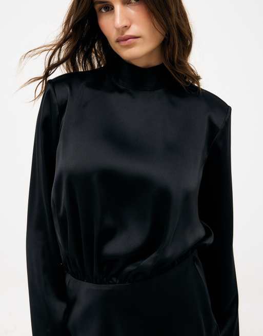 NA-KD Satin back detail mini dress in black, 3 of 5