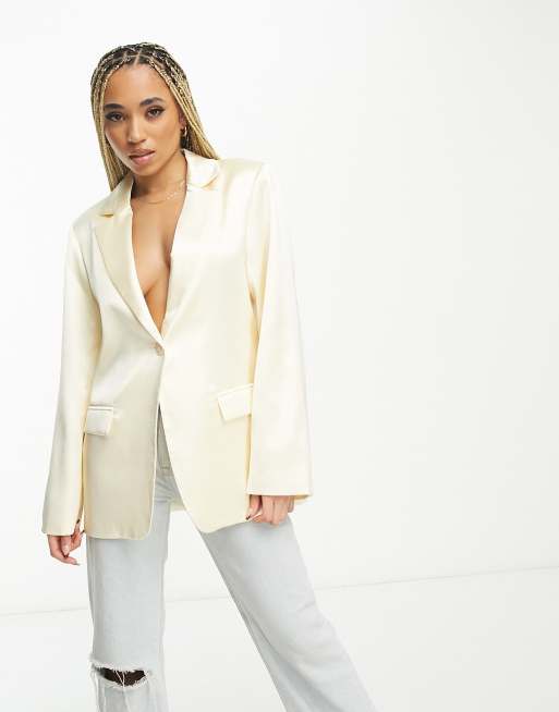 NA-KD satin blazer in off-white - part of a set