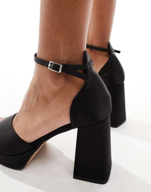 NA KD satin block heels in black ASOS