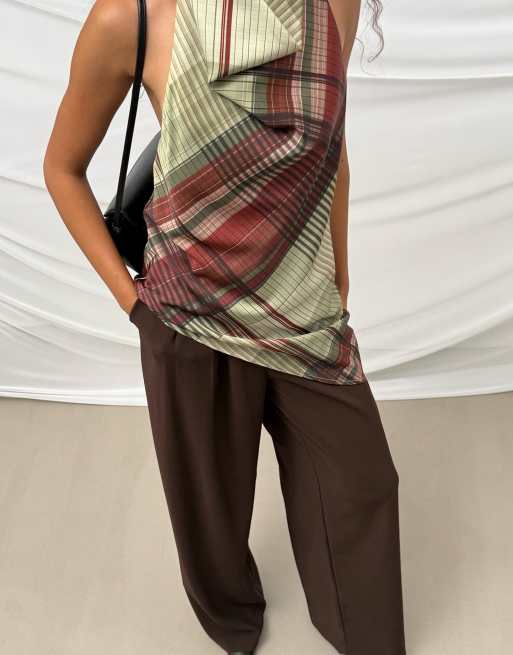 NA-KD Satin draped asymmetric halterneck top in multicolor, 4 of 5