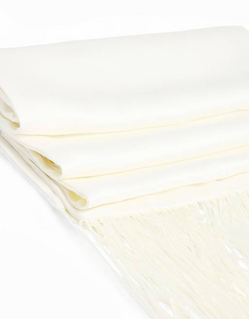NA-KD Satin fringe scarf in white, 5 of 5