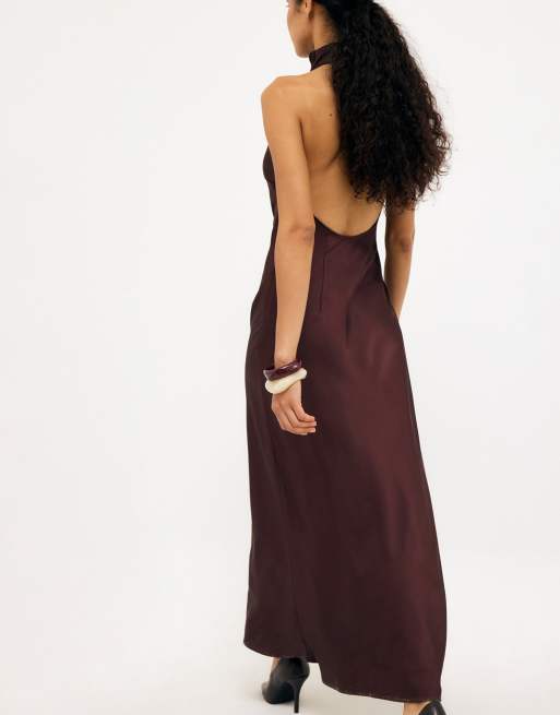NA-KD Satin-Maxikleid mit Neckholder in Pflaume, 2 von 5
