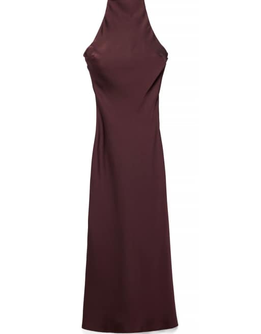 NA-KD Satin-Maxikleid mit Neckholder in Pflaume, 4 von 5
