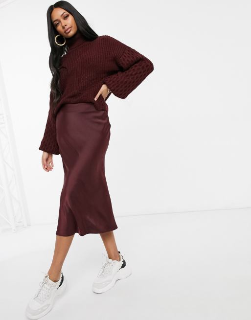 Maroon 2025 satin skirt