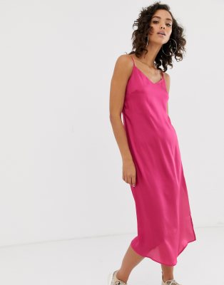 Na-kd satin slip day dress in pink