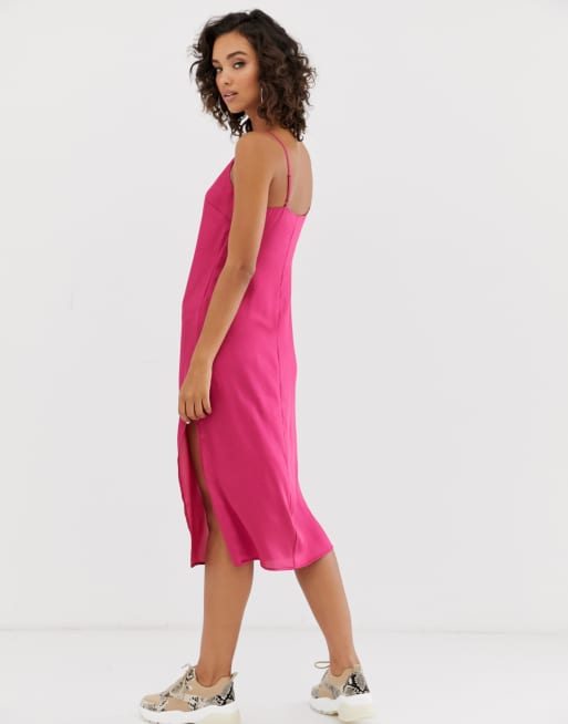 Na-kd satin slip day dress in pink, 2 of 4