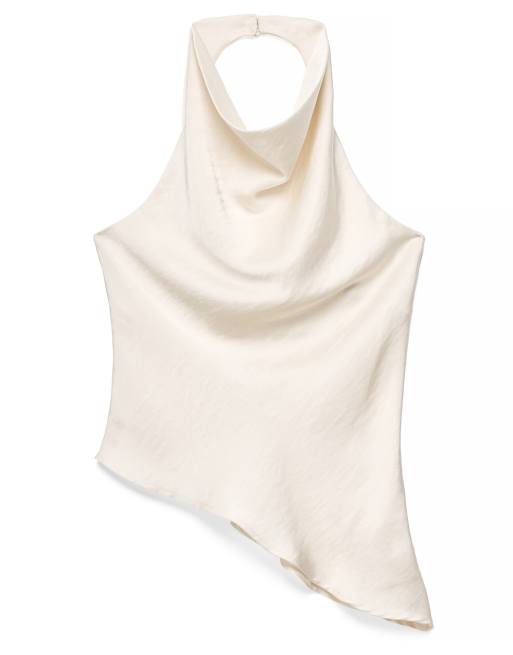 NA-KD Satin-Top mit Drapierung, asymmetrisch, mit Neckholder in Wollweiß, 5 von 5