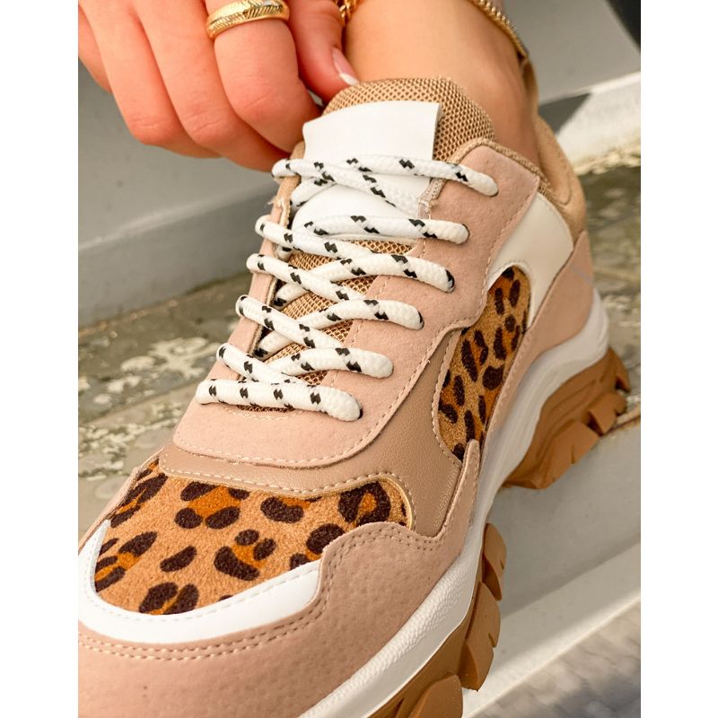 vZELP Scarpe NA-KD - Scarpe da ginnastica beige con suola in gomma a contrasto e stampa leopardata mista