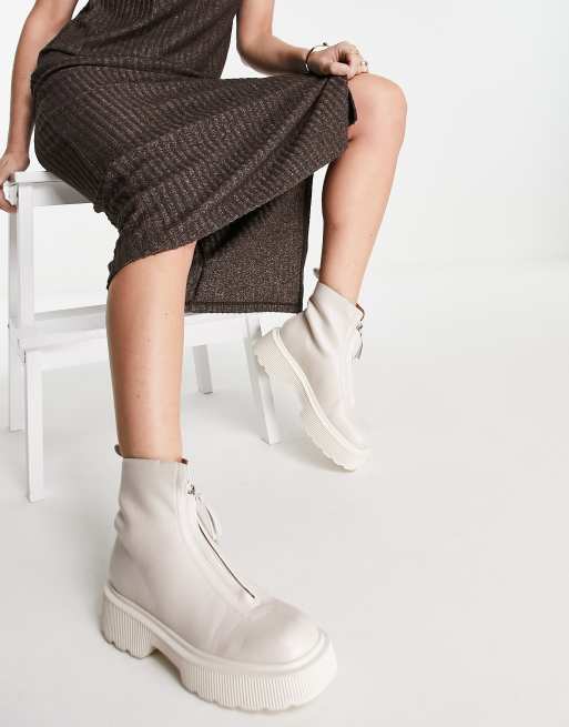 NA-KD - Scarponcini con zip color crema