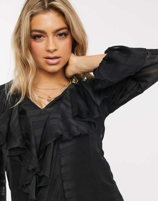 NA-KD – Schwarze Bluse mit Volants