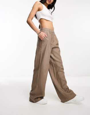 NA-KD - Schwere Leinenhose in Brown mit hohem Bund