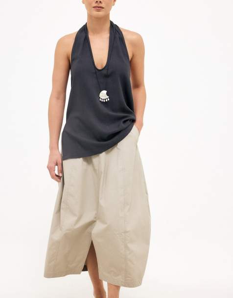 NA-KD Scoop neck halterneck top in black