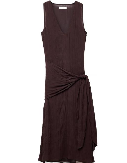 NA-KD Scoop neck scarf tie midi dress in brown, 5 of 5