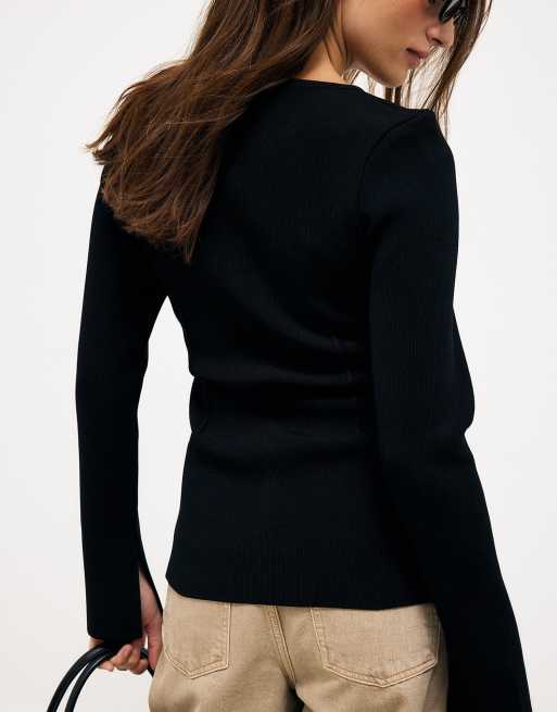NA-KD Seam detail cardigan jacket in black, 2 of 5